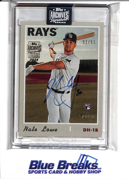 2019 Topps - Archives - Signature Series - Nate Lowe - 51/53 - #604 - Baseball - Ray's - drop