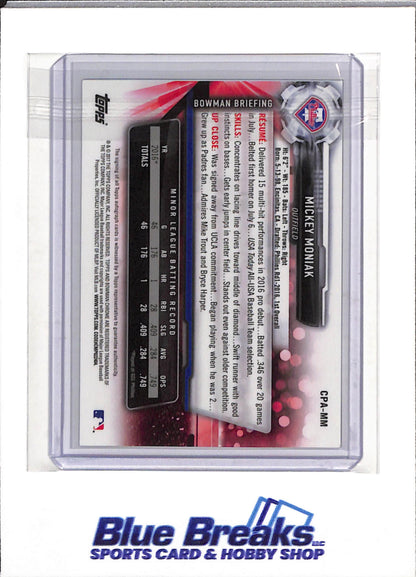 2017 Topps - Bowman Chrome - Auto - Mickey Moniak - #CPA-MM - Baseball - Phillies - drop