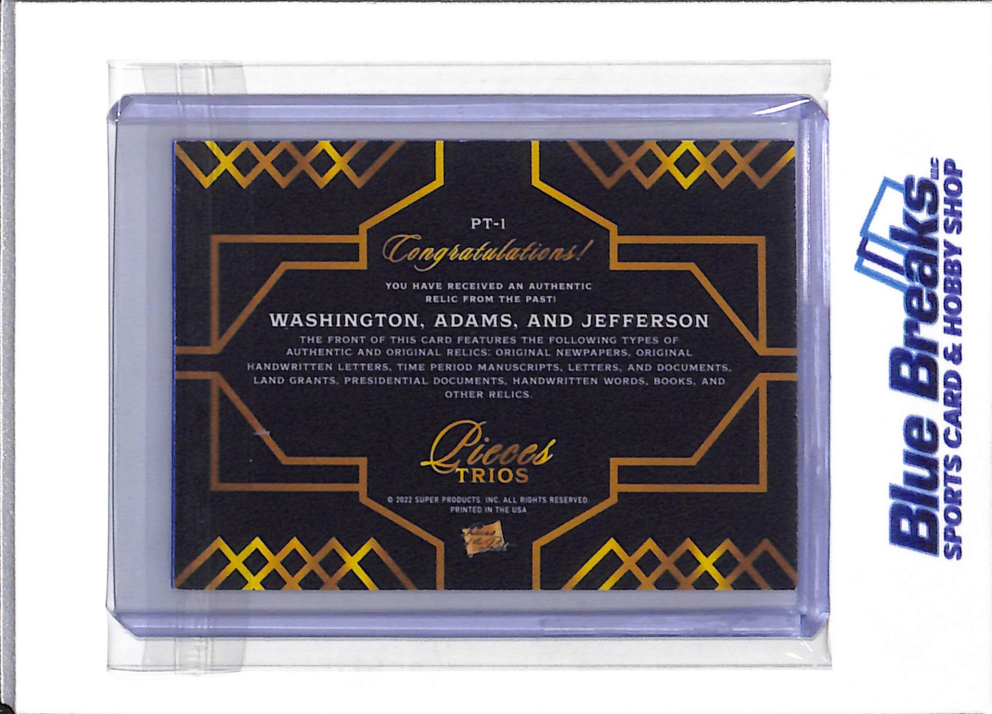 2022 Pieces of the Past - Relic Trio - George Washington - John Adams - Thomas Jefferson - #PT-1 - drop
