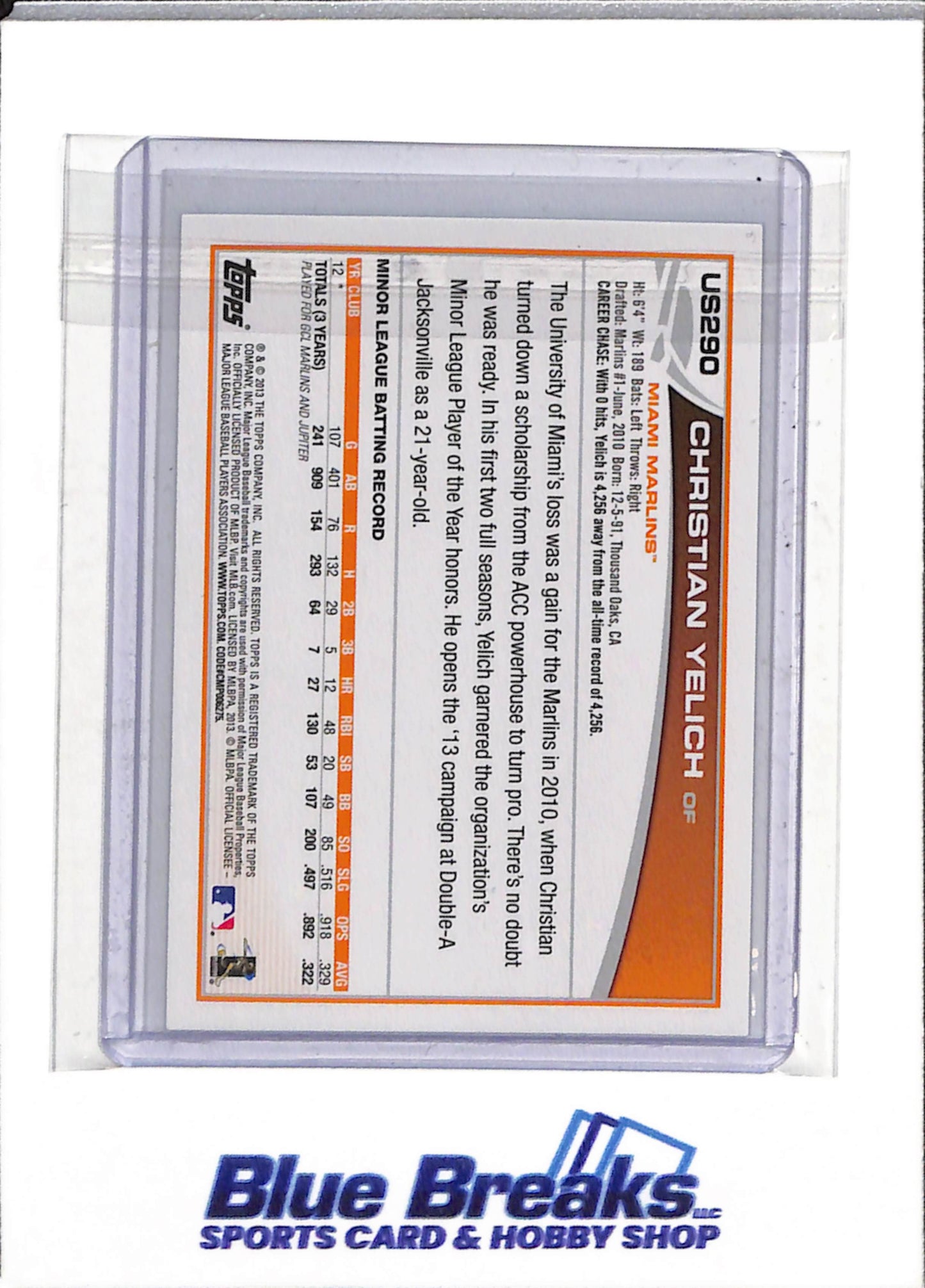 2013 Topps - Rookie Card - Christian Yelich - #US290 - Baseball - Marlins - drop