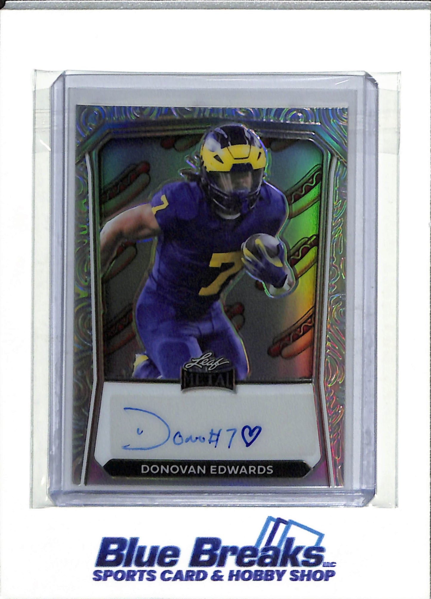 2024 Leaf - Metal - Silver - Hotdog - Donovan Edwards - #IDA-DE1 - Football - Dolphins - drop