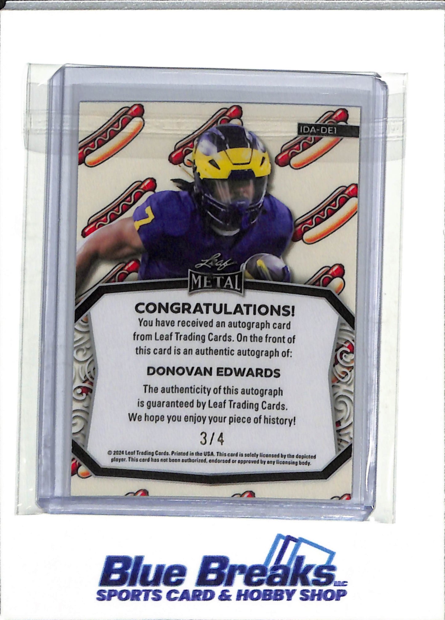 2024 Leaf - Metal - Silver - Hotdog - Donovan Edwards - #IDA-DE1 - Football - Dolphins - drop
