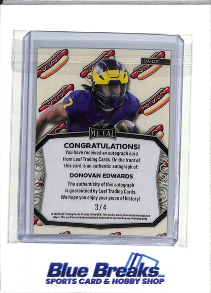 2024 Leaf - Metal - Silver - Hotdog - Donovan Edwards - #IDA-DE1 - Football - Dolphins - drop