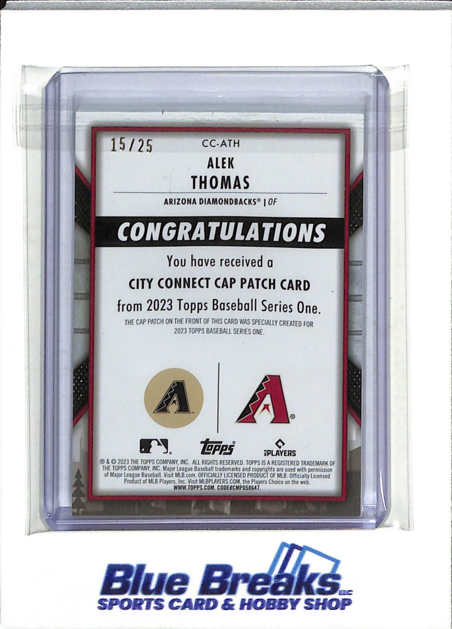 2023 Topps - City Connect Cap Patch Card - Auto - Alek Thomas - 15/25 - #CC-ATH - Baseball - Diamondbacks - drop
