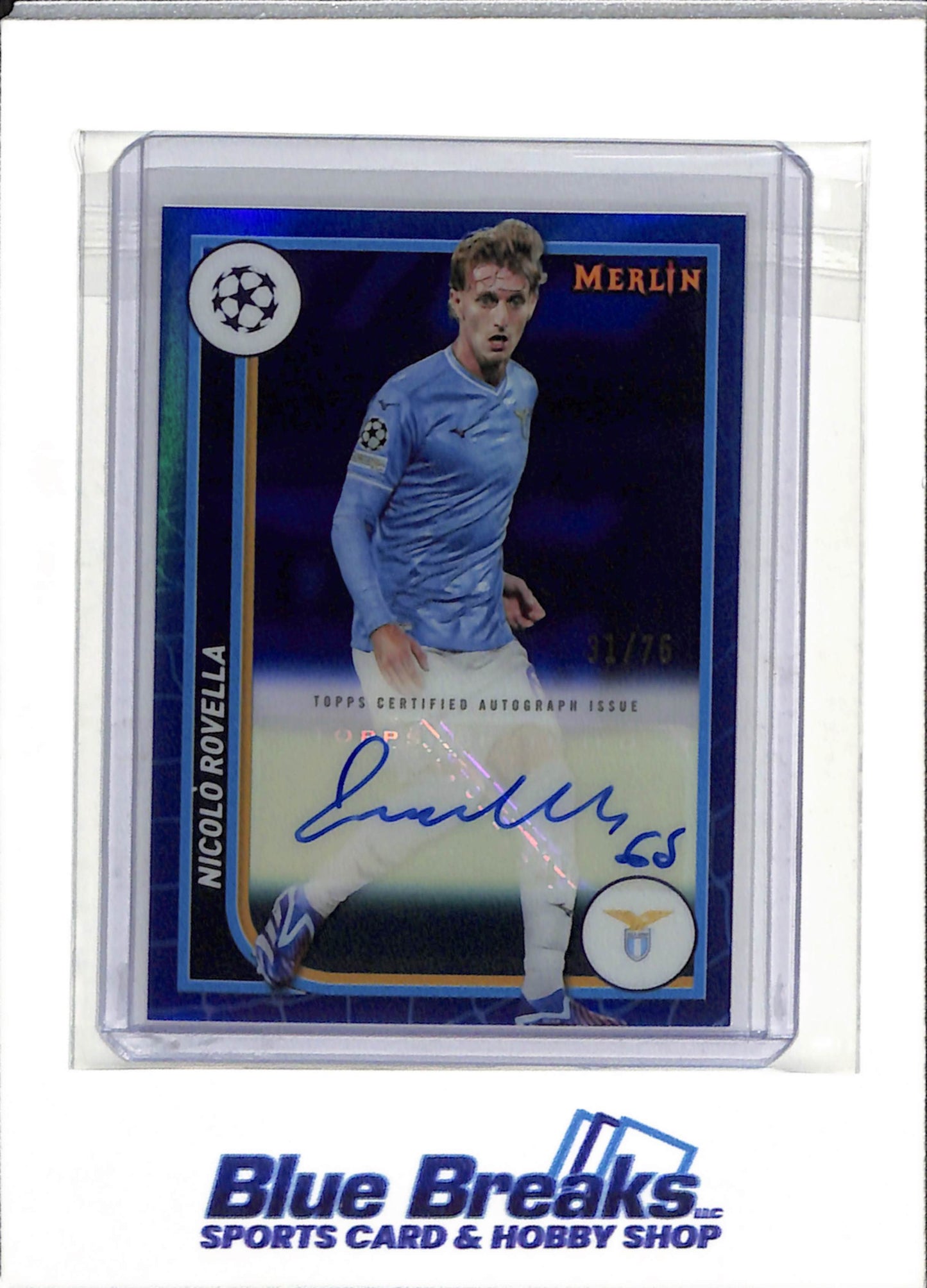 2024 Merlin Collections - Auto Blue Border - Nicolo Rovella - 31/75 - #AU-NR - Soccer - Lazio - drop