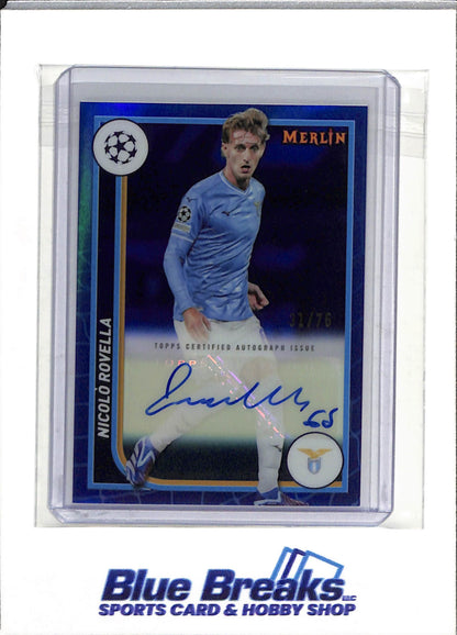 2024 Merlin Collections - Auto Blue Border - Nicolo Rovella - 31/75 - #AU-NR - Soccer - Lazio - drop