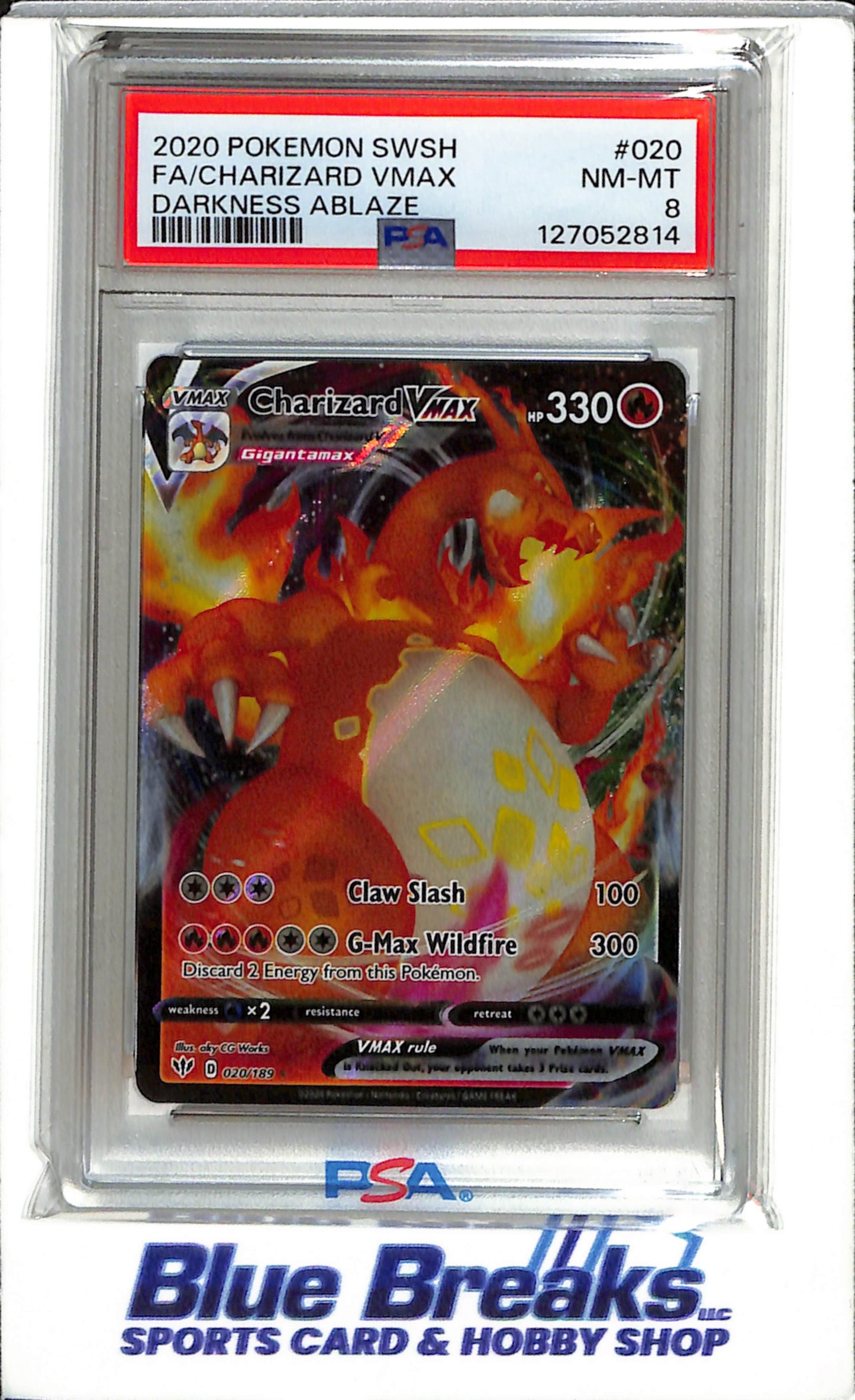 2020 Pokemon - Darkness Ablaze - Illustration Rare Foil - Charizard VMax - PSA8 - #020/189 - drop