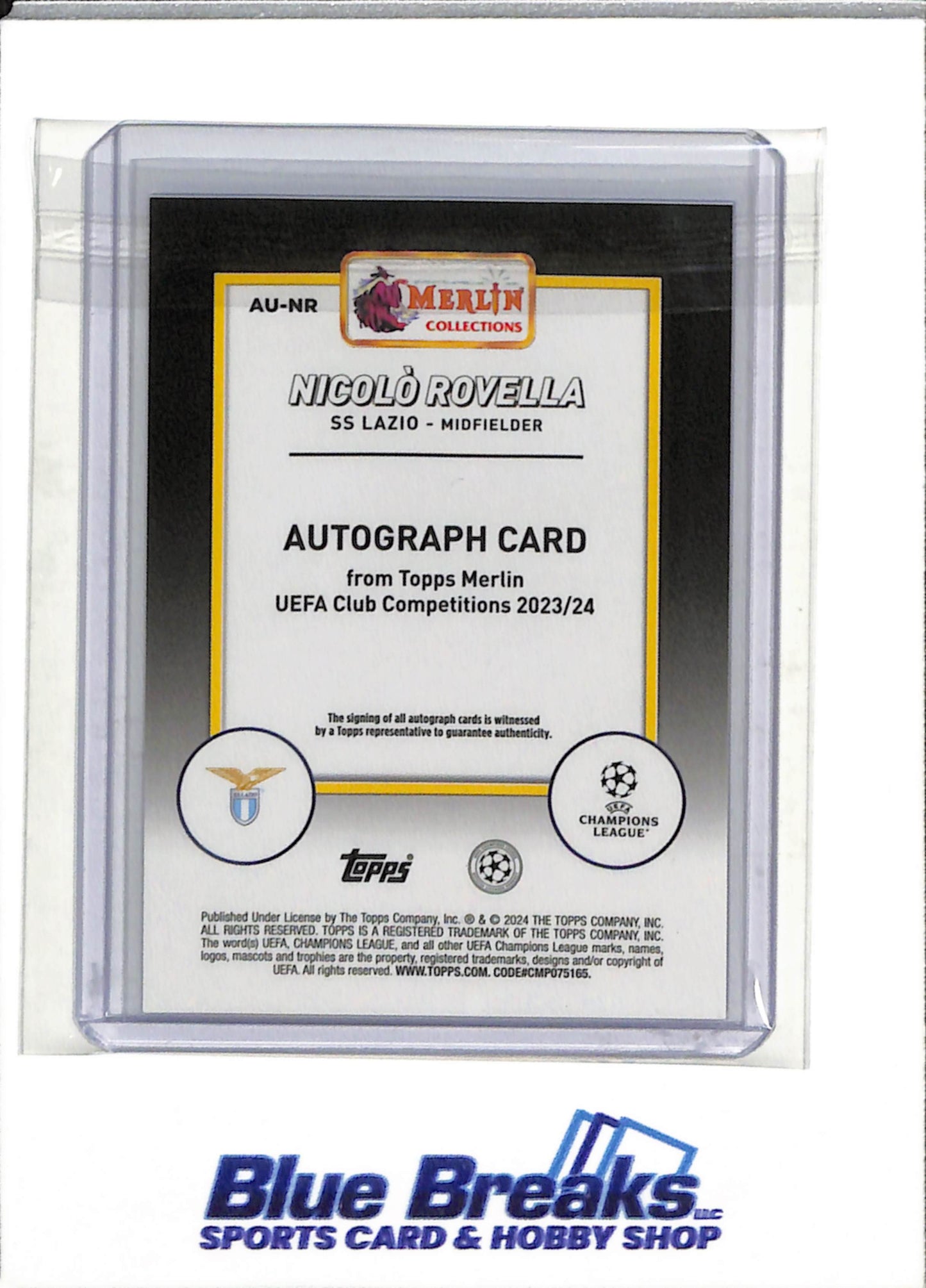 2024 Merlin Collections - Auto Blue Border - Nicolo Rovella - 31/75 - #AU-NR - Soccer - Lazio - drop
