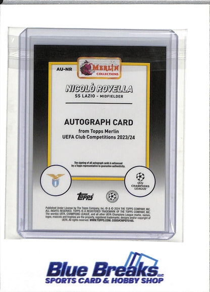 2024 Merlin Collections - Auto Blue Border - Nicolo Rovella - 31/75 - #AU-NR - Soccer - Lazio - drop