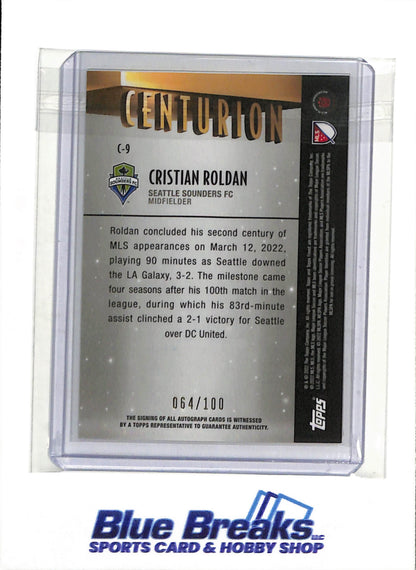 2022 Topps - Finest - Auto - Centurion - Cristian Roldan - 064/100 - Soccer - Sounders - drop