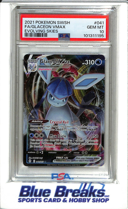 2021 Pokemon - Evolving Skies - Illustration Rare Foil - Glaceon Vmax - PSA10 - #041/203 - drop