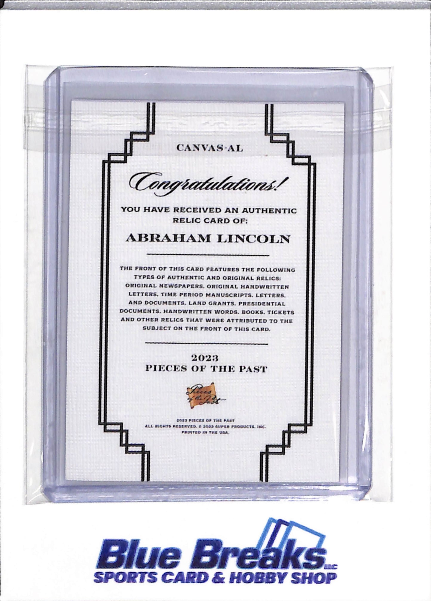 2023 Pieces of the Past - Relic - Abraham Lincoln - #Canvas-AL - drop