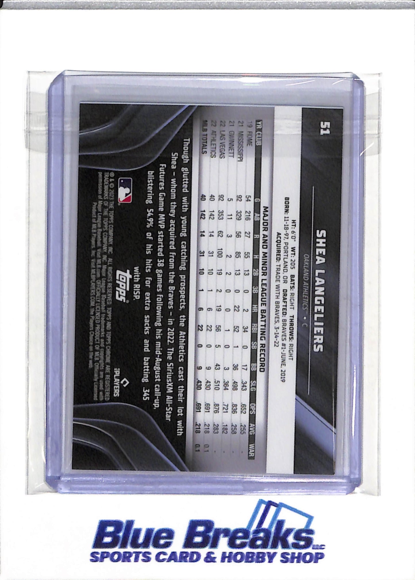 2023 Topps - Chrome Black - Green - Rookie Card - Shea Langeliers - 38/99 - #51 - Baseball - Athletics - drop