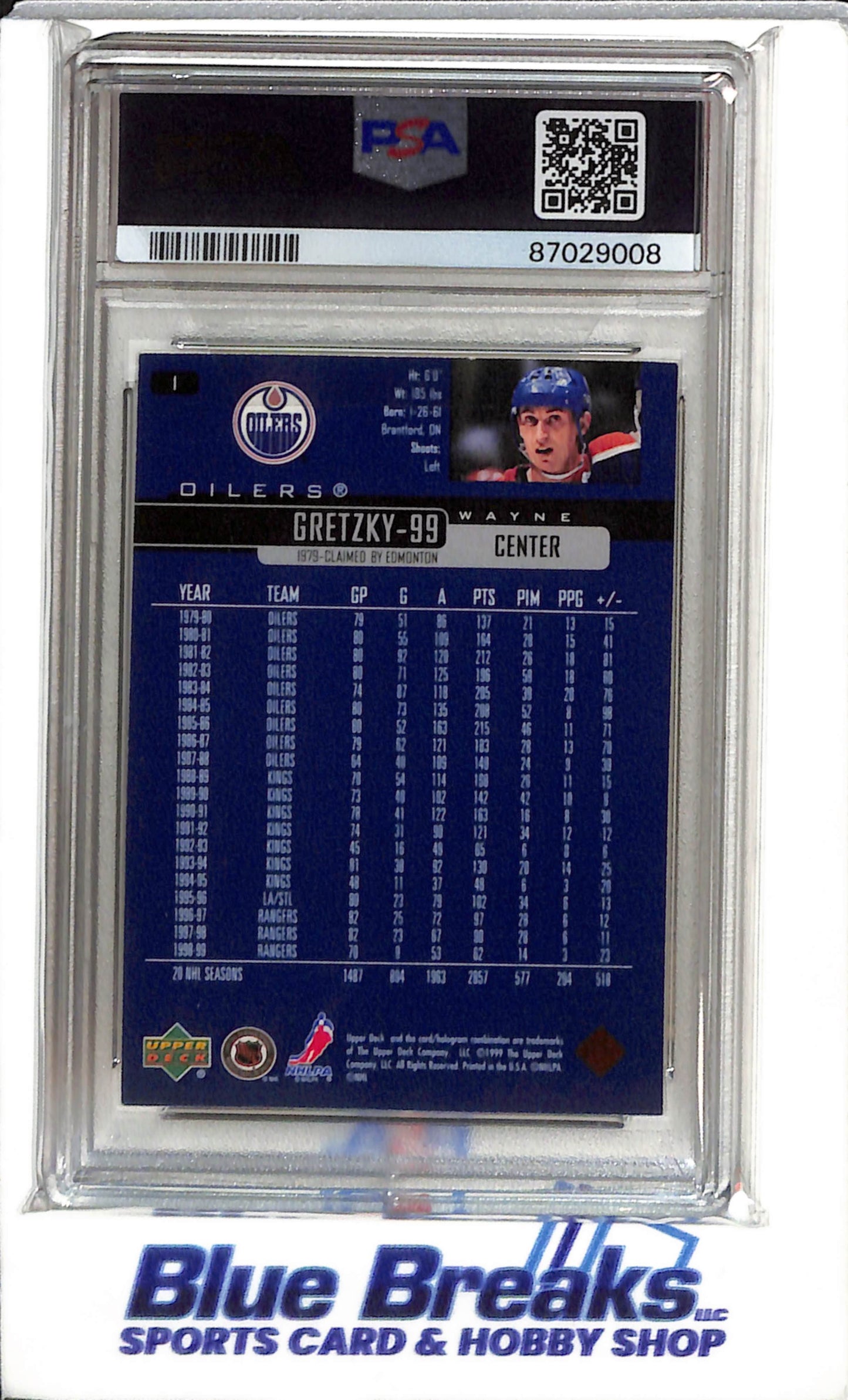 1999 Upper Deck - Wayne Gretzky - PSA6 - #1 - Ice Hockey - Oilers - drop