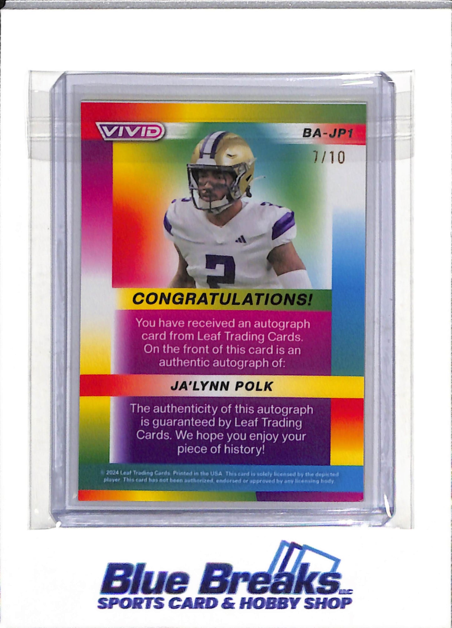 2024 Leaf - Vivid - Rookie Card - Cracked Ice - Ja'Lynn Polk - 7/10 - #BA-JP1 - Football - Patriots - drop