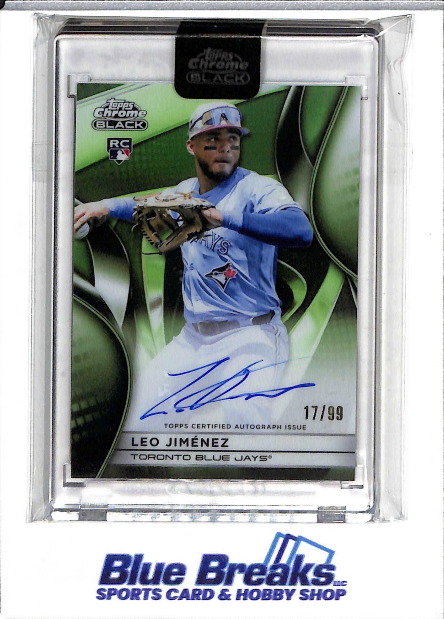 2025 Topps - Chrome Black - Rookie Card - Auto Green - Leo Jimenez - 17/90 - CBA-LJI - Baseball - Blue Jays - Drop