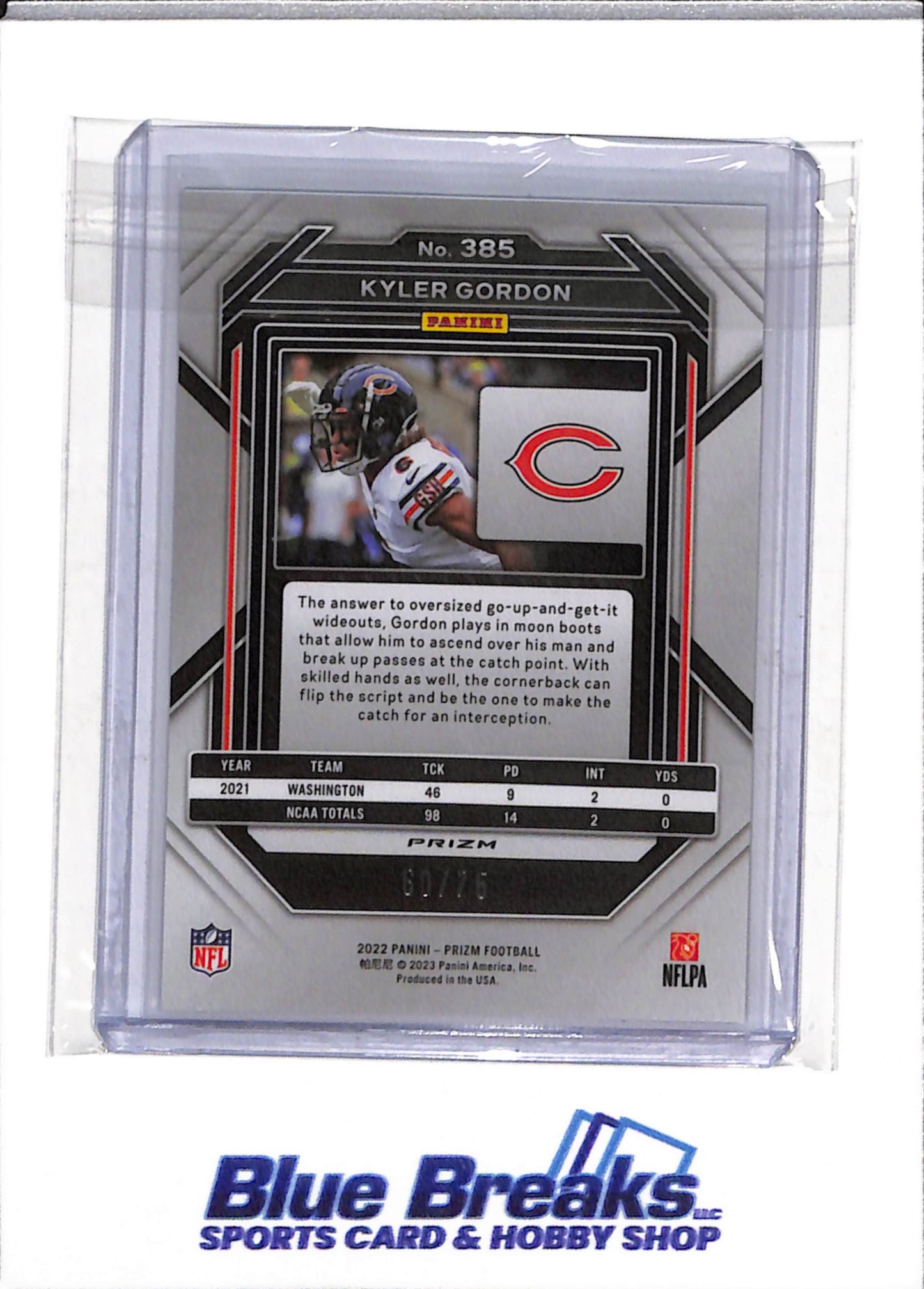 2022 Panini - Prizm - Rookie Card - Green Foil - Kyler Gordon - 60/75 - #385 - Football - Bears - drop