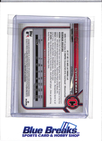 2022 Topps - Bowman Chrome - Rookie Card - Blue Foil - Steven Kwan - 045/150 - #39 - Baseball - Guardians - drop