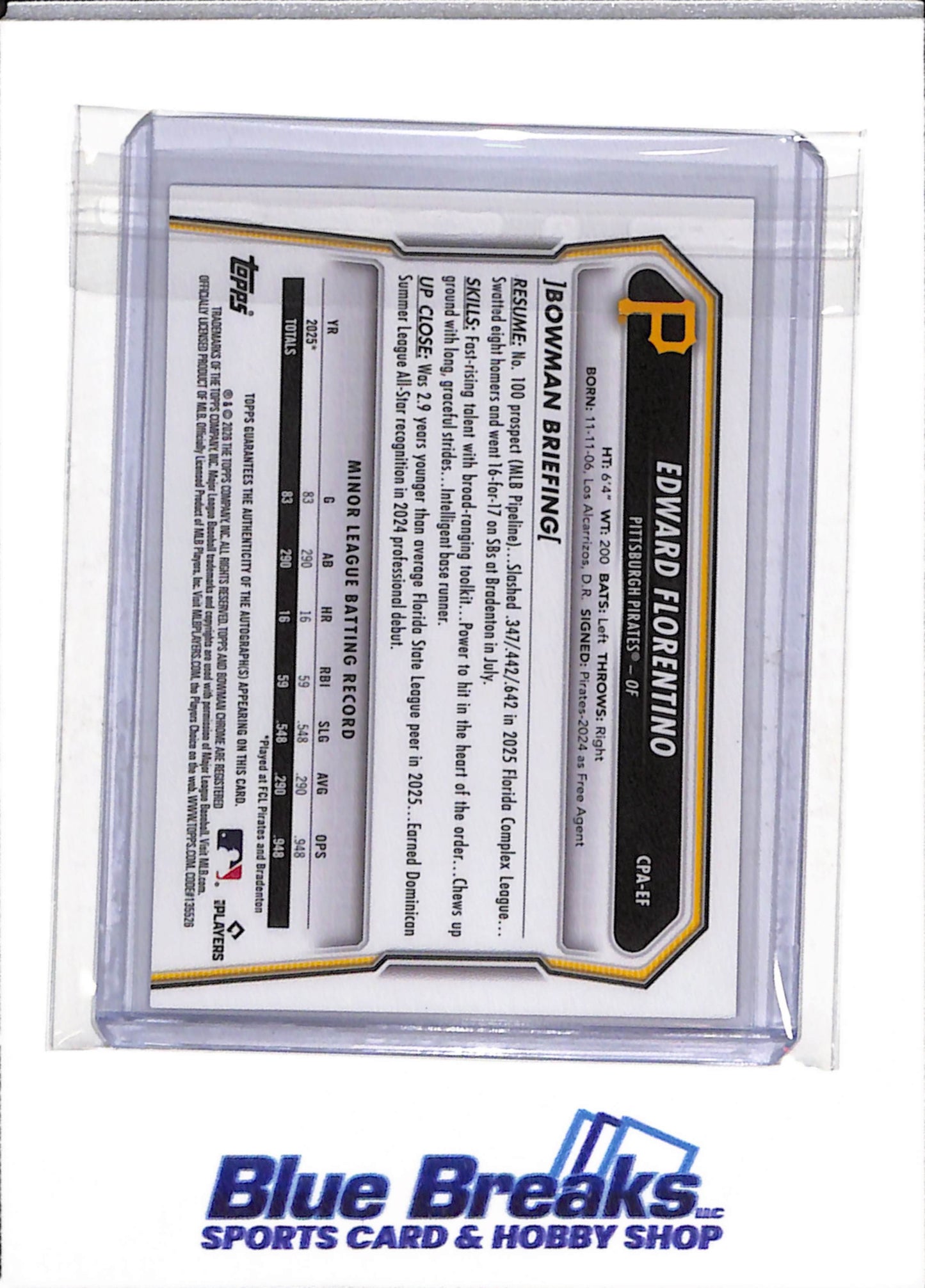 2026 Topps - Bowman Chrome - Foil - Auto - Edward Florentino - CPA-EF - Baseball - Pirates - drop