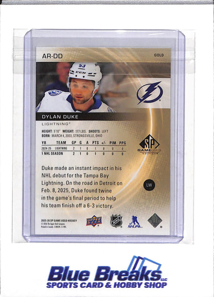 2025-26 Upper Deck - Game Used Editions Gold - Authentic Rookies - Dylan Duke - 148/149 - #AR-DD - Ice Hockey - Lightning - drop