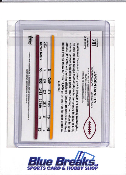 2024 Topps - Chrome - Rookie Card - Black and Silver Refractor - Jayden Daniels - #201 - Football - Commanders - drop