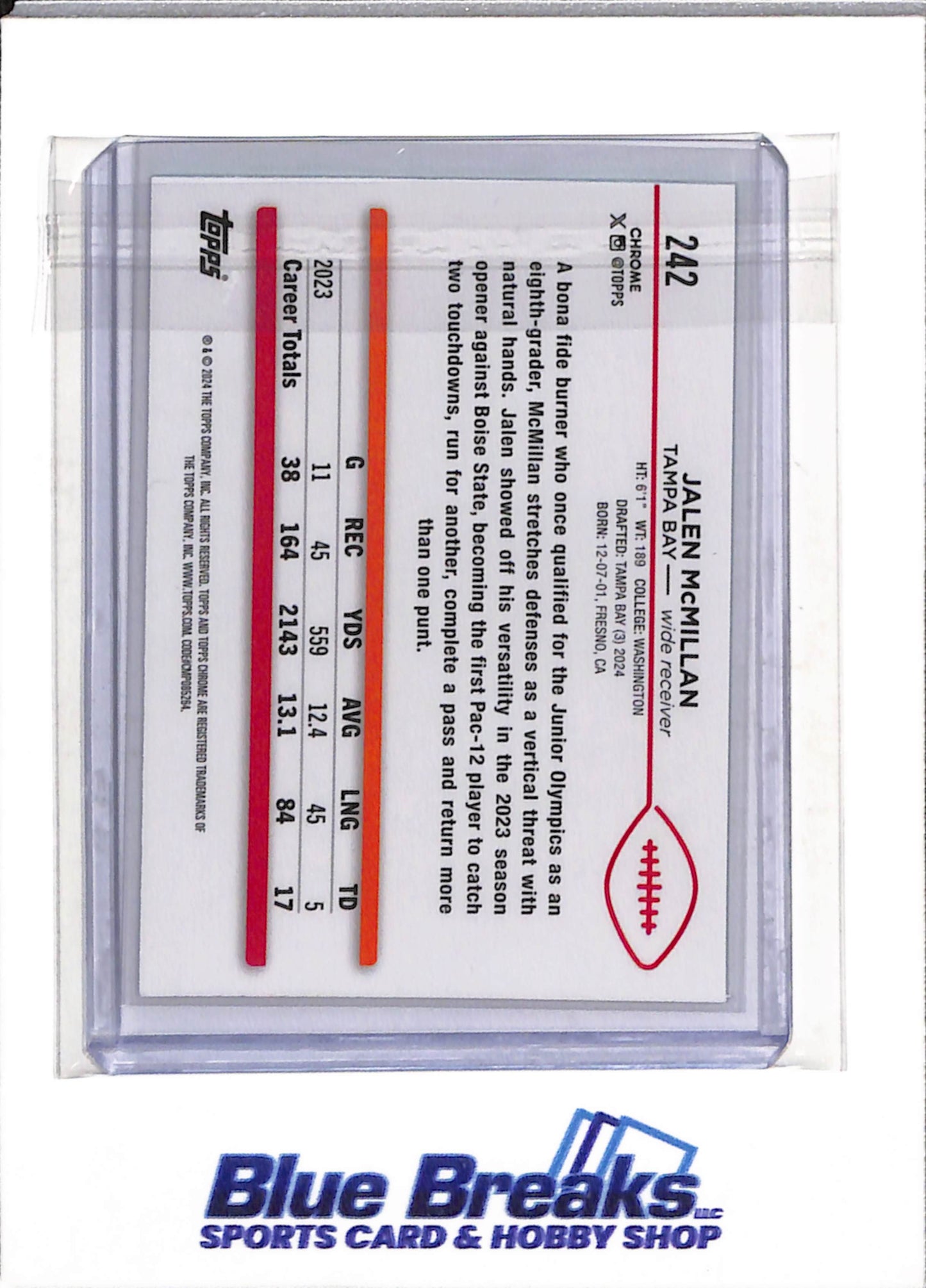 2024 Topps - Chrome - Aqua Refractor - Jalen McMillan - 034/199 - #242 - Football - Buccaneers - drop
