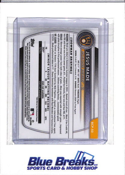 2025 Topps - Bowman Chrome - Brown Reptile - Jesus Made - #BCP-50 - Baseball - Brewers - drop