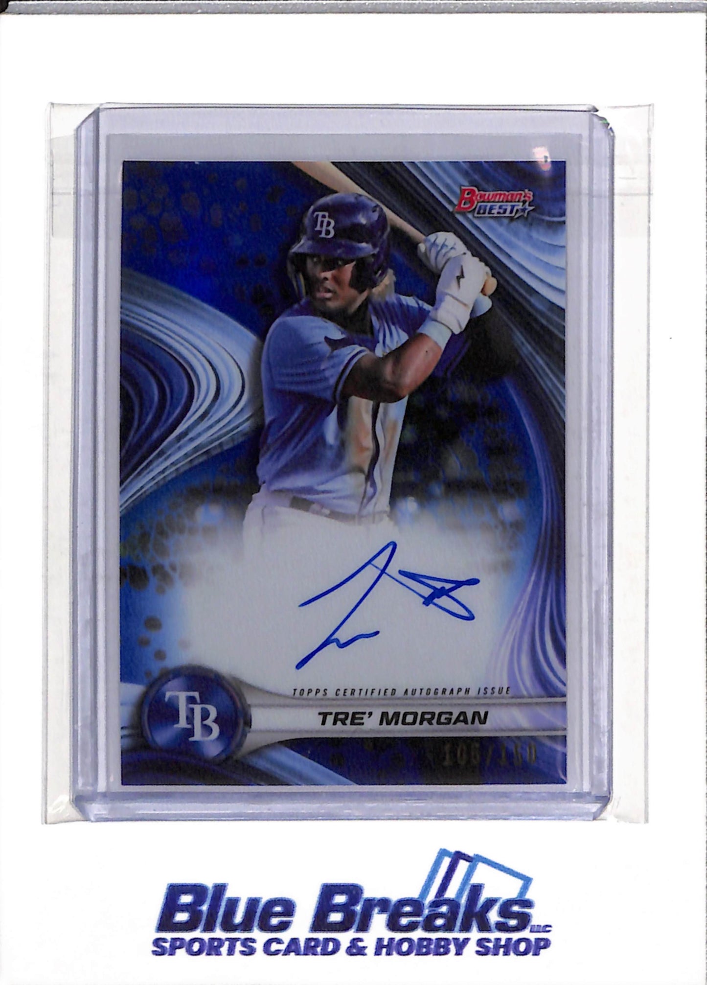 2024 Topps - Bowman's Best - Blue Refractor - Auto - Tre' Morgan - 105/150 - Baseball - Ray's - drop