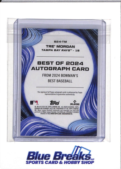 2024 Topps - Bowman's Best - Blue Refractor - Auto - Tre' Morgan - 105/150 - Baseball - Ray's - drop