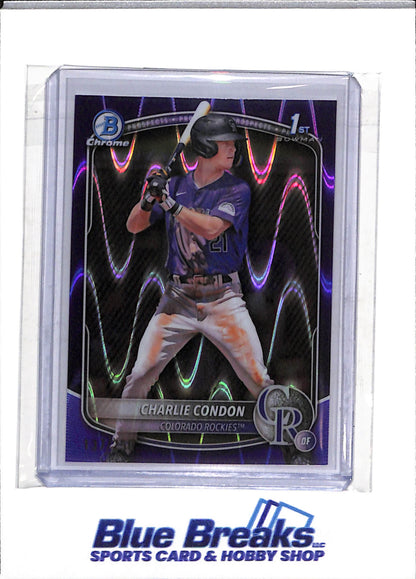 2025 Topps - Bowman Chrome - Purple Groovy - Charlie Condon - 137/250 - #BCP-75 - Baseball - Rockies - drop