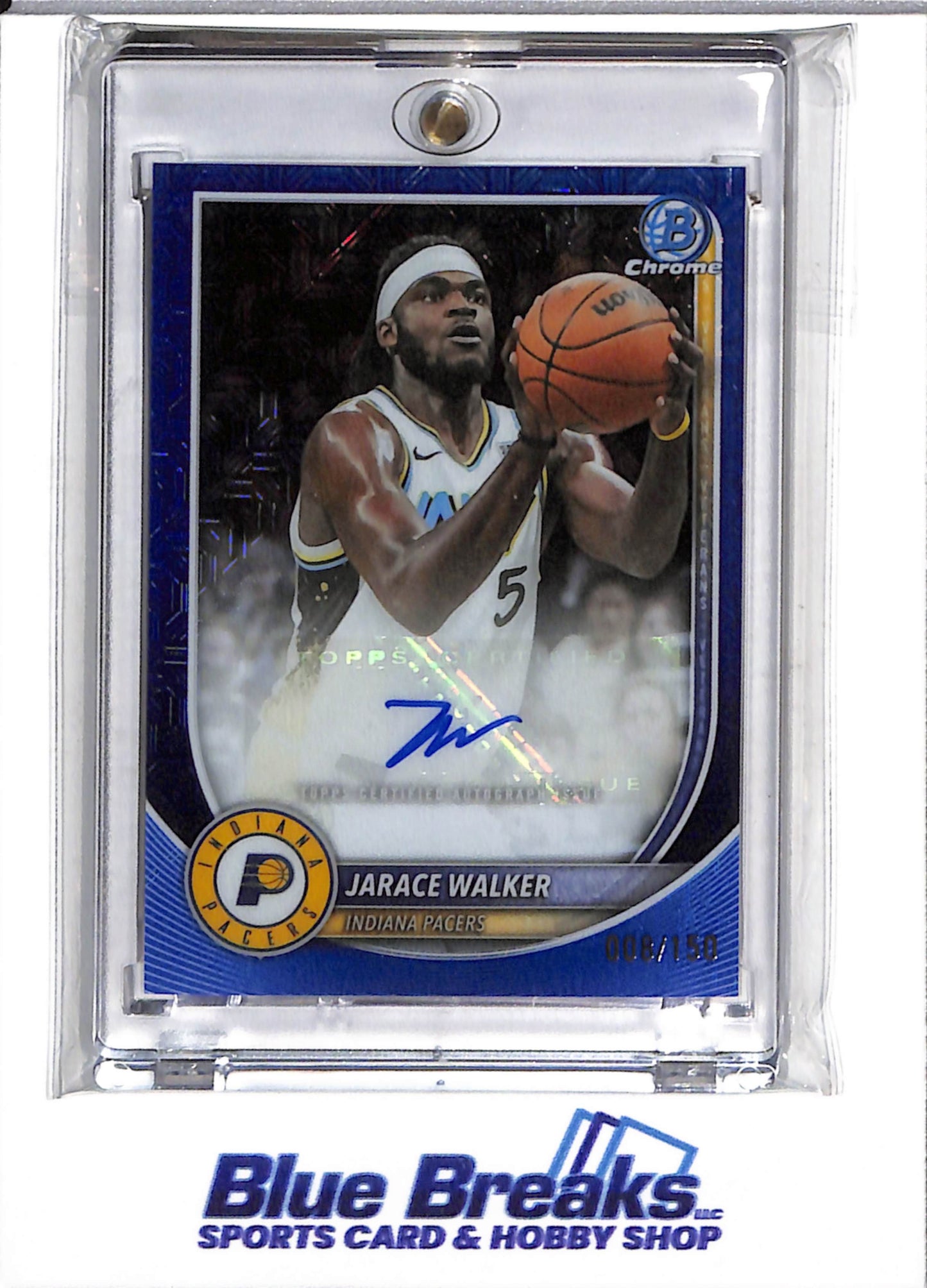 2025 Topps - Bowman Chrome - Blue Refractor Auto - Jarace Walker - 008/150 - #BCA-JK - Basketball - Pacers - drop