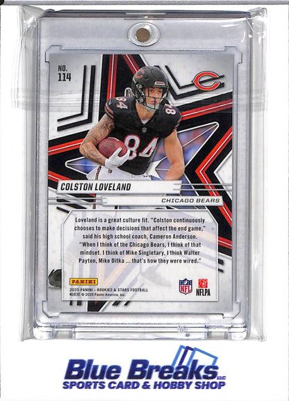 2025 Panini - Prizm - Rookies & Stars - Blue Foil - Colston Loveland - 016/149 - #114 - Football - Bears - drop