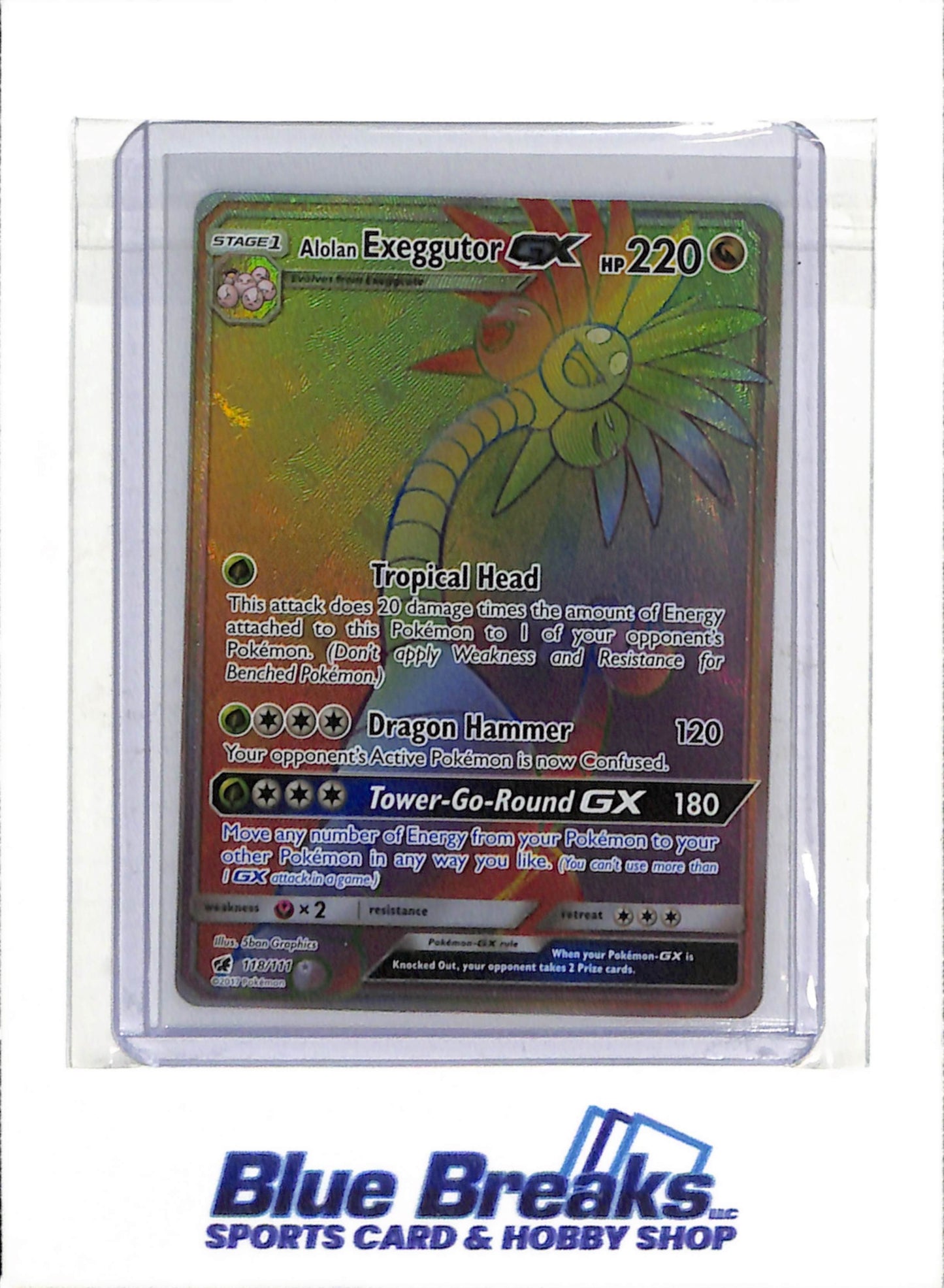 2017 Pokemon - Crimson Invasion - Rainbow Foil - Alolan Exeggutor GX - #118/111 - drop