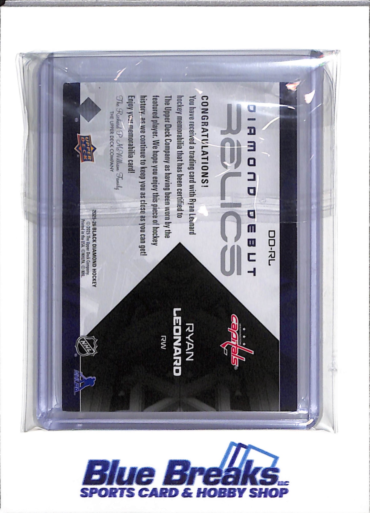 2025-26 Upper Deck - Black Diamond - Diamond Debut Relics - Ryan Leonard - #DD-RL - Ice Hockey - Capitals - drop