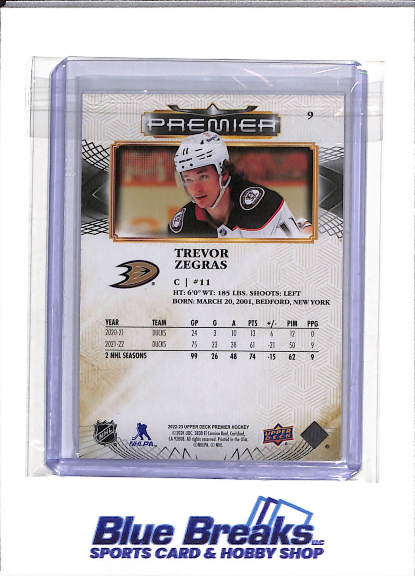 2022-23 Upper Deck - Premier - Gold - Trevor Zegras - #9 - Ice Hockey - Flyers - drop