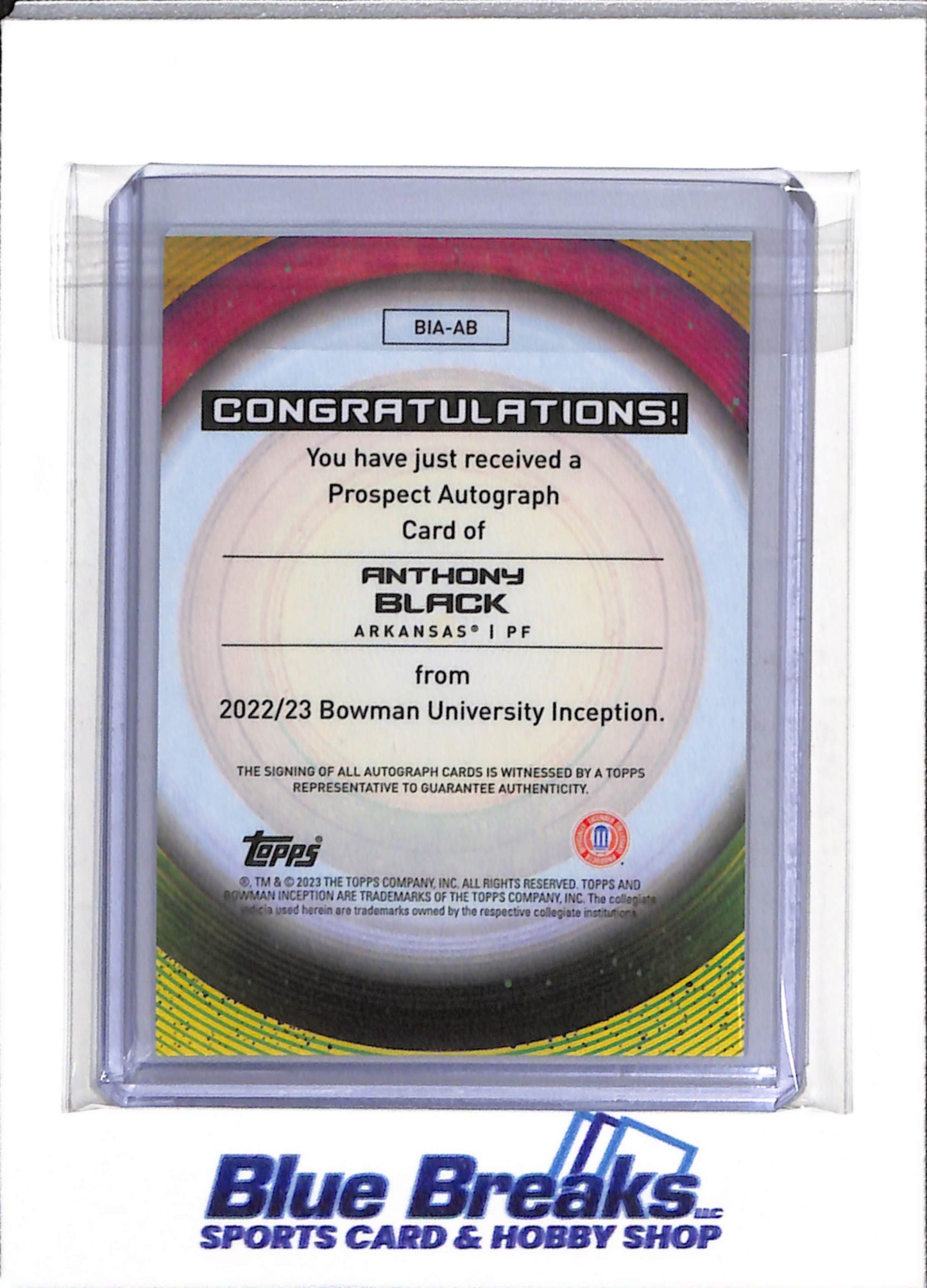 2023 Topps - Inception - Auto - Bowman U - Anthony Black - #BIA-AB- Basketball - Arkansas - drop