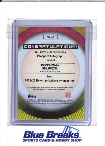 2023 Topps - Inception - Auto - Bowman U - Anthony Black - #BIA-AB- Basketball - Arkansas - drop