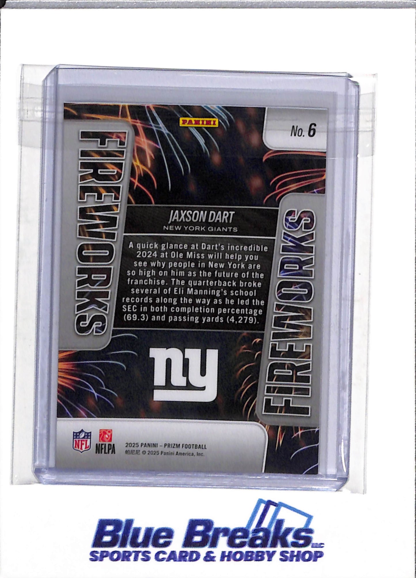 2025 Panini - Prizm - Fireworks - Rookie Card - Jaxson Dart - #6 - Football - Giants - drop