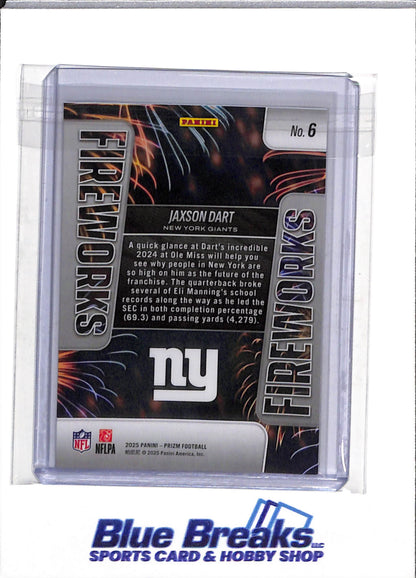 2025 Panini - Prizm - Fireworks - Rookie Card - Jaxson Dart - #6 - Football - Giants - drop