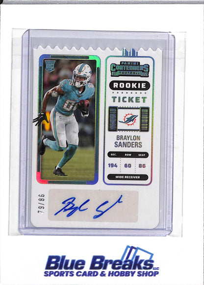 2022 Panini - Contenders - Ticket - Rookie Card - Braylon Sanders - 79/86 - #292 - Football - Dolphins - drop