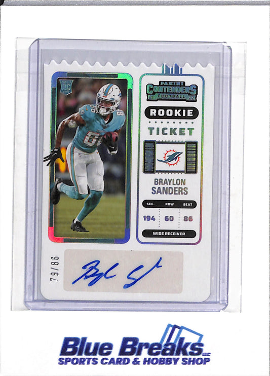 2022 Panini - Contenders - Ticket - Rookie Card - Braylon Sanders - 79/86 - #292 - Football - Dolphins - drop