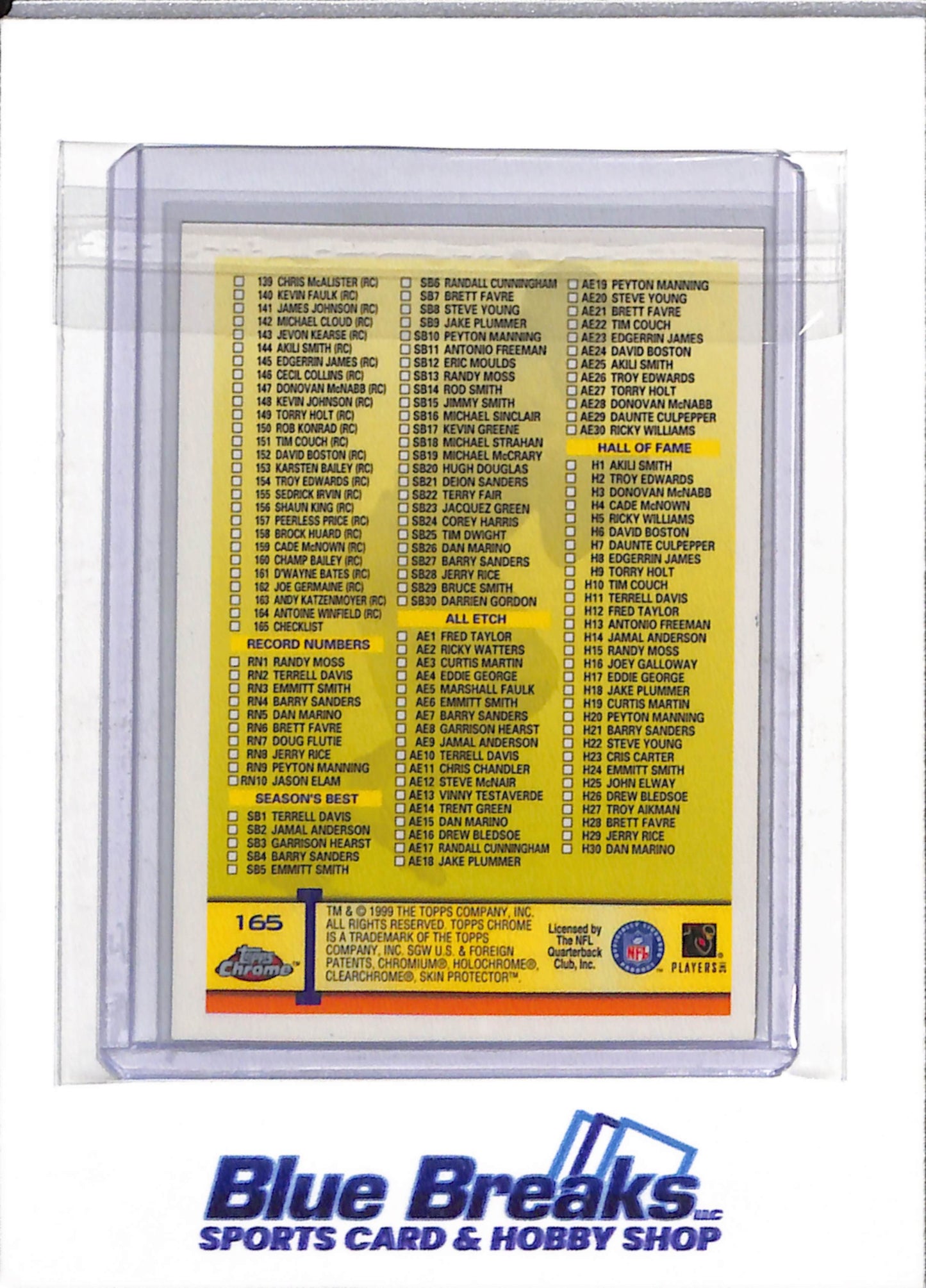 1999 Topps - Chrome - Foil - NFL Checklist - #165 - Football - drop