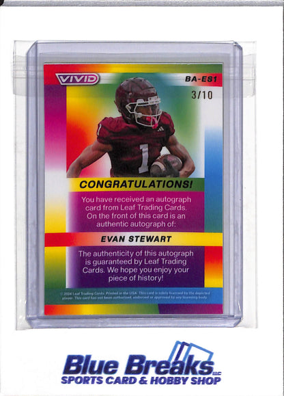 2024 Leaf - Vivid - Rainbow Refractor - Evan Stewart - 3/10 - #BA-ES1 - Football - Ducks - drop