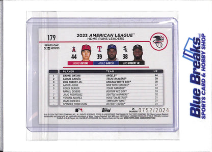 2024 Topps - Series One - American League - Home Run Leaders - Ohtani Garcia Robert Jr. - 0752/2024 - #179 - Baseball - Dodgers Twins Soxs - drop
