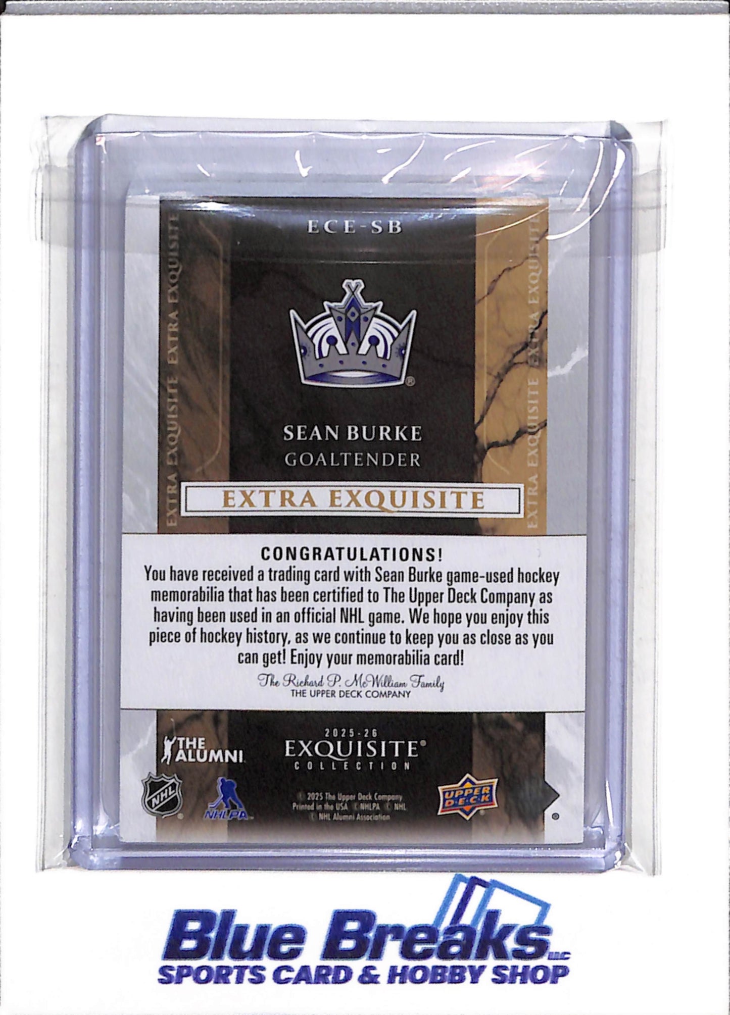 2025 Upper Deck - Exquisite Collection - Extra - Relic - Sean Burke - 94/99 - #ECE-SB - Ice Hockey - Kings - drop