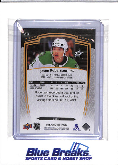 2024-25 Upper Deck - Stature - Green Foil - Jason Robertson - 197/375 - #20 - Ice Hockey - Stars - drop