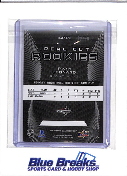 2025-26 Upper Deck - Black Diamond - Ideal Cut Rookies - Ryan Leonard - 92/99 - #ICR-RL - Ice Hockey - Capitals - drop