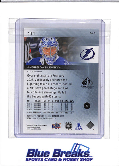 2025-26 Upper Deck - Game Used - Gold - Andrei Vasilevskiy - 094/149 - #114 - Ice Hockey - Lightning - drop