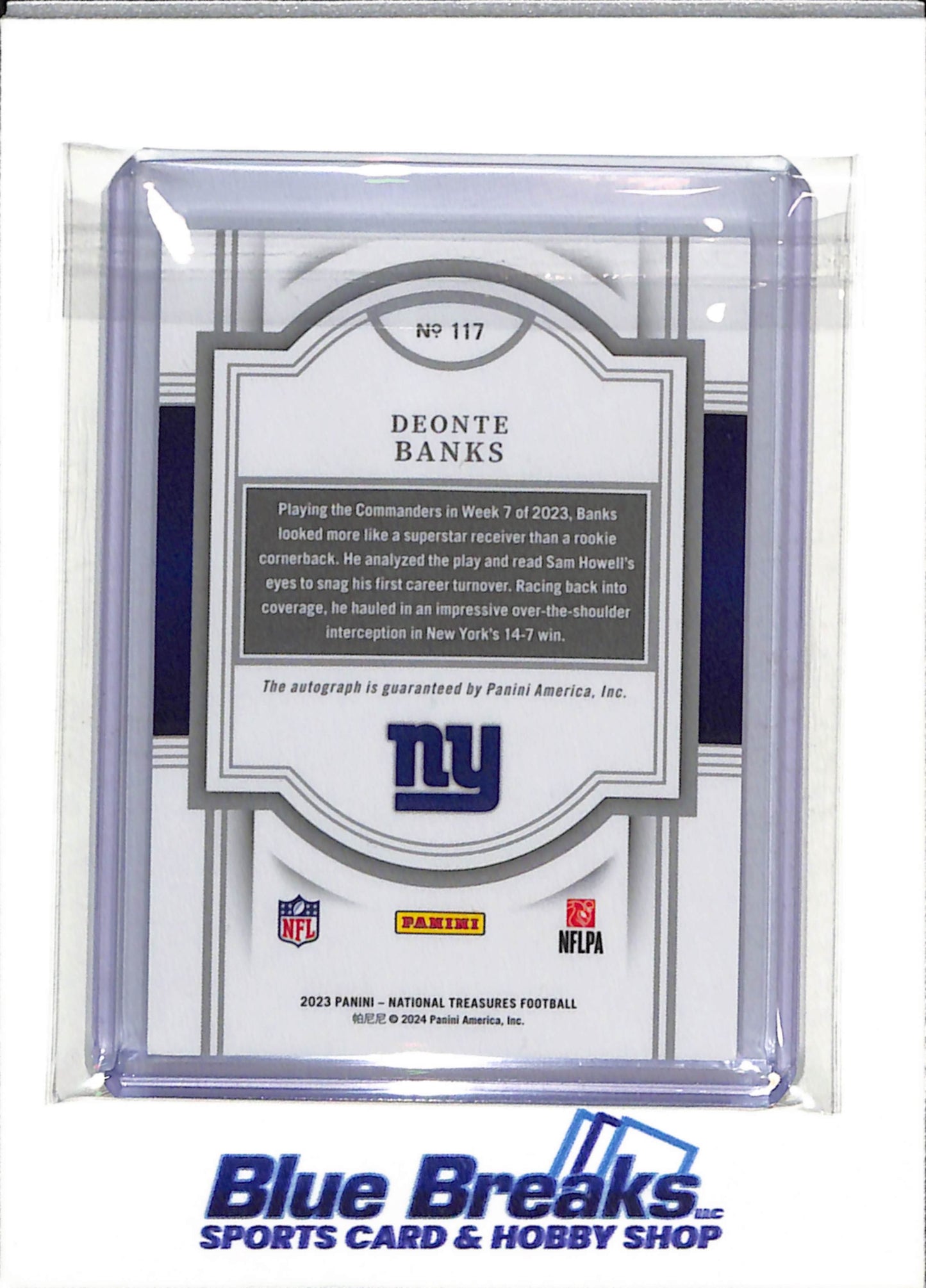 2023 Panini - National Treasures - Rookie Card - Auto - Deonte Banks - 44/99 - #117 - Football - Giants - drop
