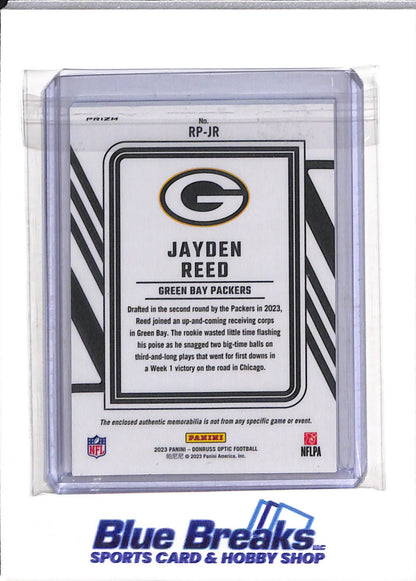 2023 Panini - Prizm - Rookie Phenom - Relic - Jayden Reed - #RP-JR - Football - Packers - drop
